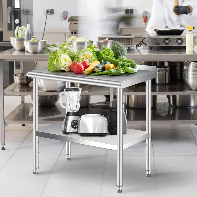 Garvee Silver Stainless Steel Commercial Catering Prep Table 91.4 x 61 x 88.9 cm Heavy Duty Work Table with Adjustable Under Shelf for Kitchen and Garage
