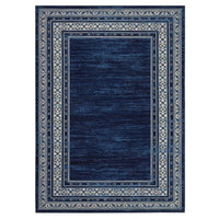 Garvee 160 × 230 cm Navy Blue Washable Bordered Area Rug, Non Slip Low Pile Non Shedding Rug, Modern Distressed Geometric Rug for Living Room Dining Room Bedroom