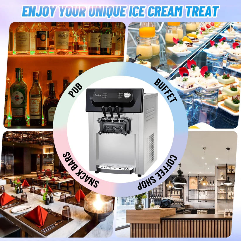 GARVEE 2200W Commercial Soft Serve Ice Cream Machine 3 Flavour 20-28L/h LCD Touch Screen Auto Cleaning Maker for Cafe Restaurant Bar