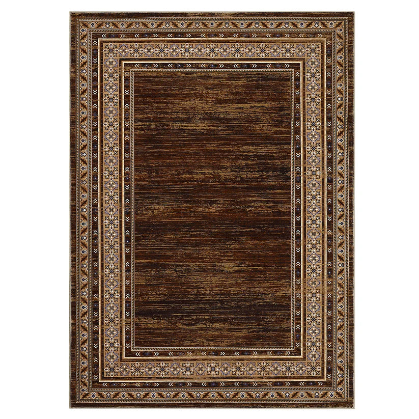 Garvee 240 × 340 cm Red-Brown Washable Bordered Area Rug, Non Slip Low Pile Non Shedding Rug, Modern Distressed Geometric Rug for Living Room Dining Room Bedroom