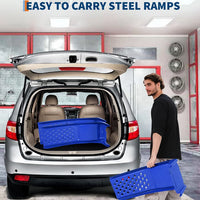 Garvee 8000 lbs 3629 kg Capacity Solid Steel Car Ramps Pair 8 Inch Lift Heavy Duty Vehicle Maintenance Ramps for Oil Change and Repair Blue
