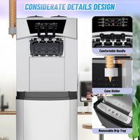 Garvee 2200W Commercial Soft Serve Ice Cream Machine | 30L/h High Yield, 3-Flavor Twist, Overnight Pre-Cooling (UK 3-Pin Plug)
