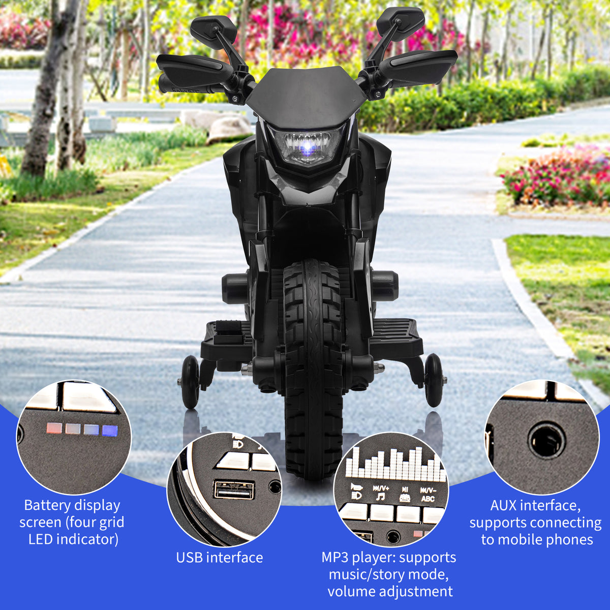 Garvee Electric Ride-On Motorcycle for Kids – 6V Battery Powered Motorbike with Training Wheels, Headlight, wireless Music, 2-5 MPH, Ideal Gift for Boys & Girls Age 3+, Black