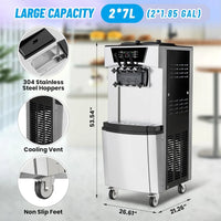 Garvee 2200W Commercial Soft Serve Ice Cream Machine | 30L/h High Yield, 3-Flavor Twist, Overnight Pre-Cooling (UK 3-Pin Plug)