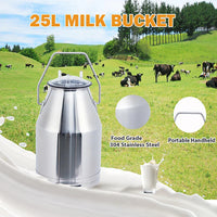 Garvee 25 Litre (6.6 Gal) Portable Electric Cow and Goat Milking Machine Automatic Pulsation Vacuum Milker with 304 Stainless Steel Bucket and Food Grade Silicone Cups