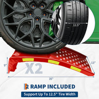 Garvee Red Set of 2 Heavy Duty Car Ramps 88.9 cm with Night Safety Reflective Strips for Home Garage and Workshop
