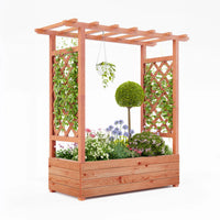 Garvee 196x44x182 cm Raised Garden Bed With Trellis, Wood Planter Box, Freestanding Elevated Garden Bed For Climbing Plants, Vines, Flowers, Natural Wood Color