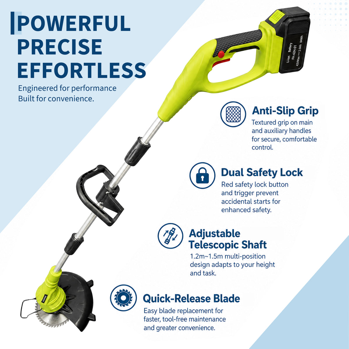 Garvee 20V Cordless Grass Strimmer with Wheels & Battery, 3-in-1 Electric Lawn Trimmer & Edger, Lightweight Telescopic Strimmer with Metal & Plastic Blades for Garden Lawn