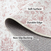 GARVEE 120x170cm Washable Area Rug Non-Slip Vintage Oriental Carpet Soft Modern Boho Stain Resistant Mat for Living Room Bedroom,Pink