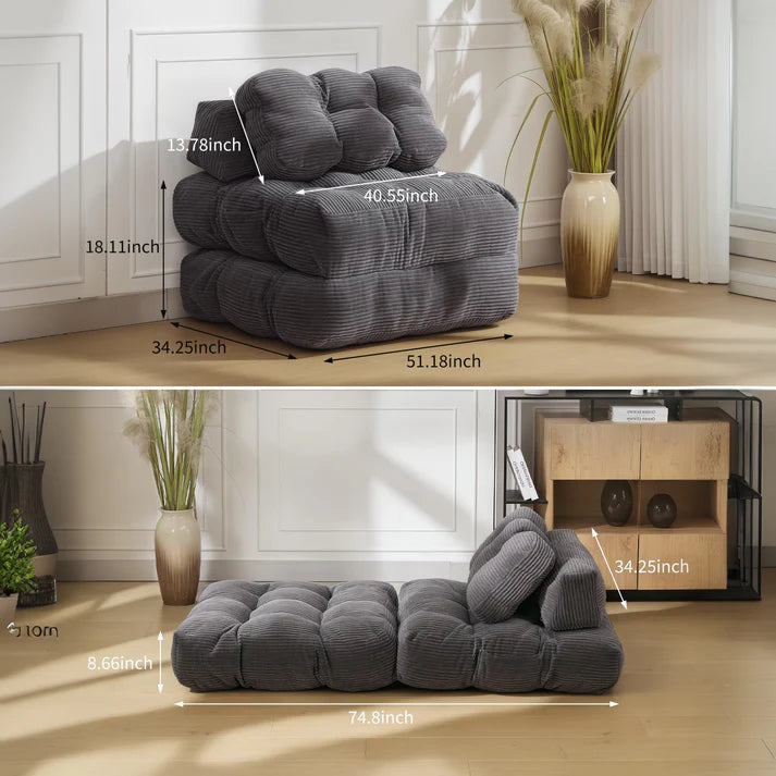 Garvee 3-in-1 Folding Convertible Sofa Bed with Pillow, Portable Sleeper Chair for Living Room Bedroom, Grey Single, Space-Saving, Comfortable, No Assembly