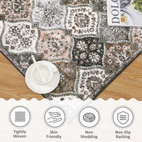 GARVEE 120x170 cm Washable Area Rug Non-Slip Faux Wool Soft Vintage Floral Carpet Pet Friendly Low Pile Mat for Living Room Bedroom Grey Brown