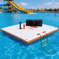 Garvee Orange 180 x 150 cm Inflatable Floating Dock Pontoon Swim Platform with Non Slip EVA Pad Electric Air Pump and Rope Ladder for Lake Pool and Beach