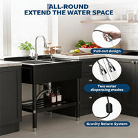 GARVEE 65 × 52 × 100 cm Stainless Steel Utility Sink Freestanding Laundry Basin Cabinet with Tap Drain Hose Kit for Garage Kitchen Bathroom Laundry Room Silver