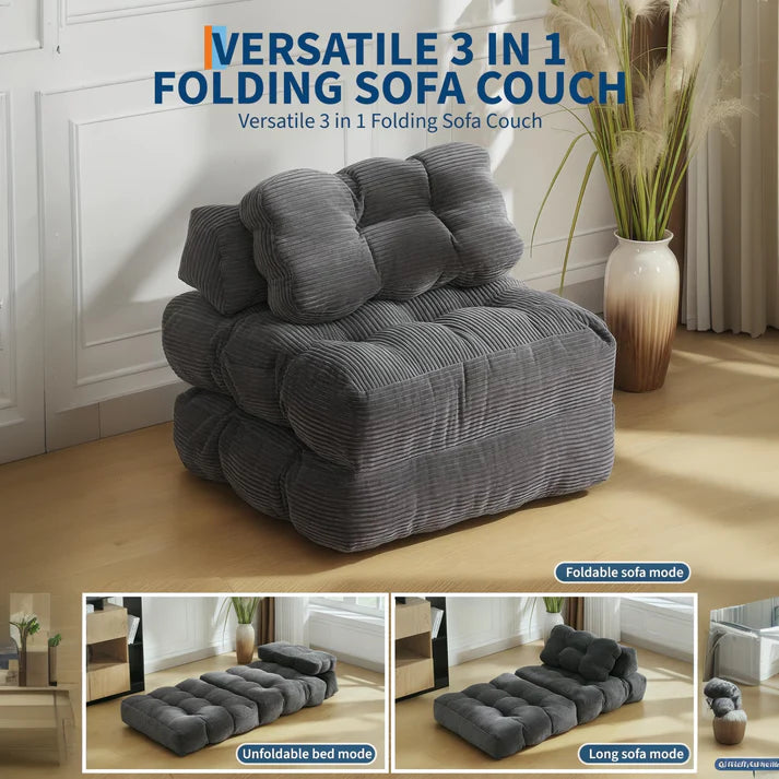 Garvee 3-in-1 Folding Convertible Sofa Bed with Pillow, Portable Sleeper Chair for Living Room Bedroom, Grey Single, Space-Saving, Comfortable, No Assembly