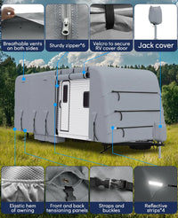 Garvee Heavy-Duty 4-Layer Caravan Cover(22-24ft) – Waterproof & Rip-Stop Breathable Winter Cover – Includes Hitch Cover & Gutter Protectors – Grey