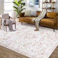 GARVEE 120x170cm Washable Area Rug Non-Slip Vintage Oriental Carpet Soft Modern Boho Stain Resistant Mat for Living Room Bedroom,Pink