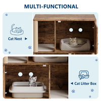 Garvee Double Layer Cat Litter Box Furniture With Scratching Post And Litter Mats, Wooden Corner Cabinet, Multi-Functional, Easy To Clean, Natural Wood Color