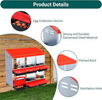Garvee 6-Compartment Roll-Away Nesting Box for Hens – Galvanized Metal Poultry Nest with Easy-Clean Plastic Trays & Protective Lid Cover
