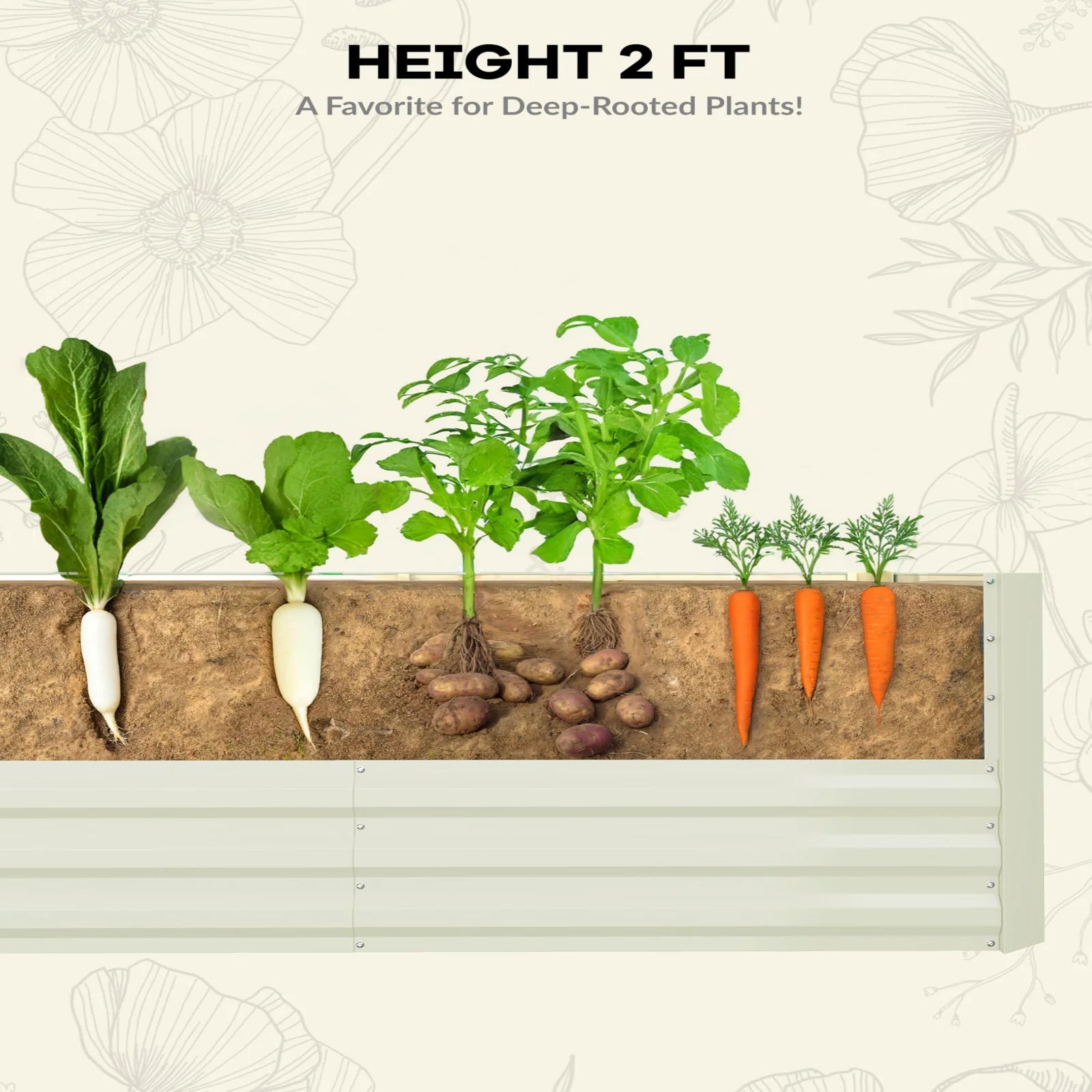Garvee 180x90x60cm Galvanised Raised Garden Bed – Extra Deep Metal Planter Box for Veg, Herbs & Flowers – Rust-Resistant Beige