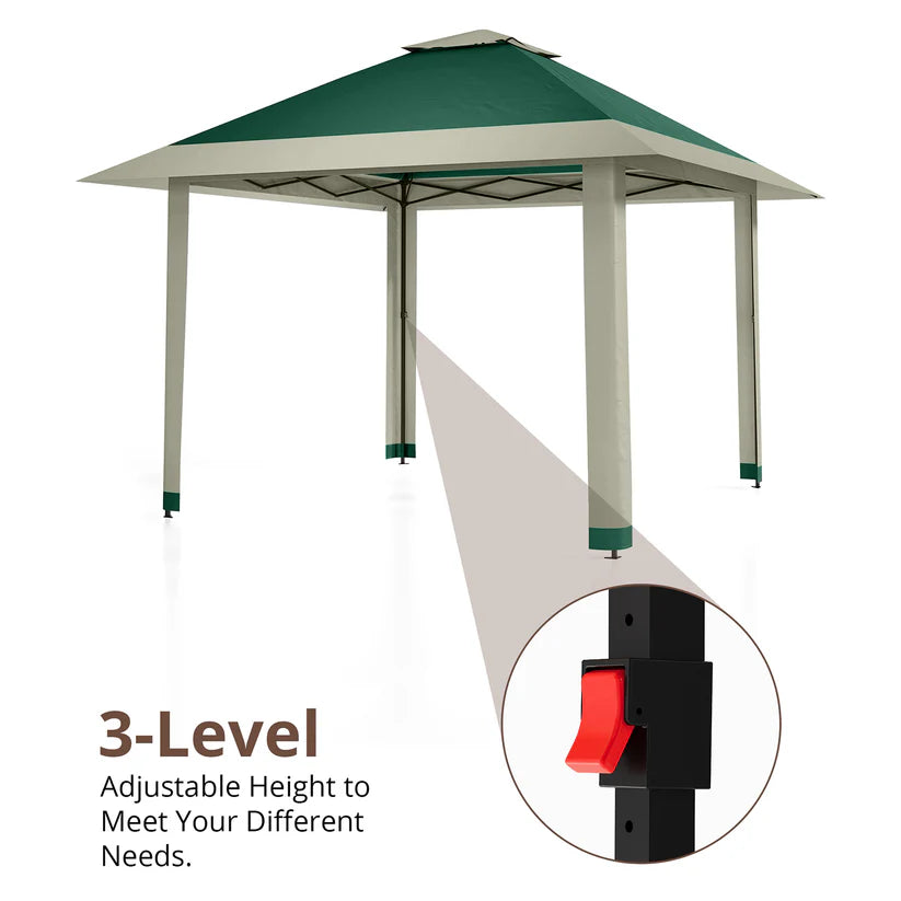 Garvee 396 x 396cm Canopy Tent Pop Up Gazebo With Mosquito Netting And Adjustable Height For Backyard Parties Green