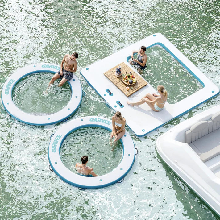 Garvee 3 x 3 m Heavy Duty Inflatable Water Hammock Floating Dock Platform Square Mesh Centre Raft for Lake and River