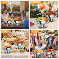 Garvee 4.7L Chafing Dish Buffet Set of 4 Pack, Round Stainless Steel Food Warmers Buffet Servers Sets, Chafer with Food & Water Pan, Lid, Frame, Fuel Holder for Catering and Parties