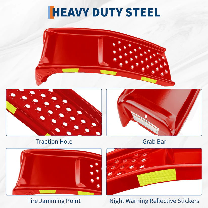 Garvee Red Set of 2 Heavy Duty Car Ramps 88.9 cm with Night Safety Reflective Strips for Home Garage and Workshop
