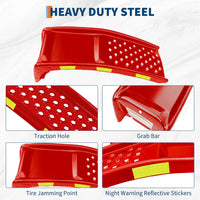 Garvee Red Set of 2 Heavy Duty Car Ramps 88.9 cm with Night Safety Reflective Strips for Home Garage and Workshop