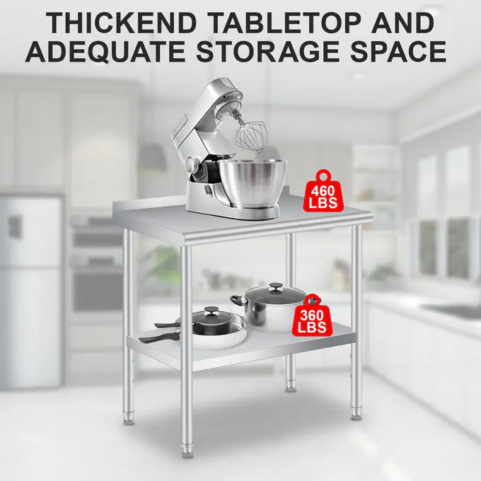Garvee Silver Stainless Steel Commercial Catering Prep Table 91.4 x 61 x 88.9 cm Heavy Duty Work Table with Adjustable Under Shelf for Kitchen and Garage