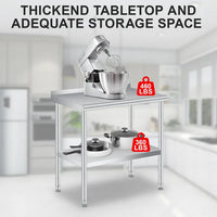 Garvee Silver Stainless Steel Commercial Catering Prep Table 91.4 x 61 x 88.9 cm Heavy Duty Work Table with Adjustable Under Shelf for Kitchen and Garage