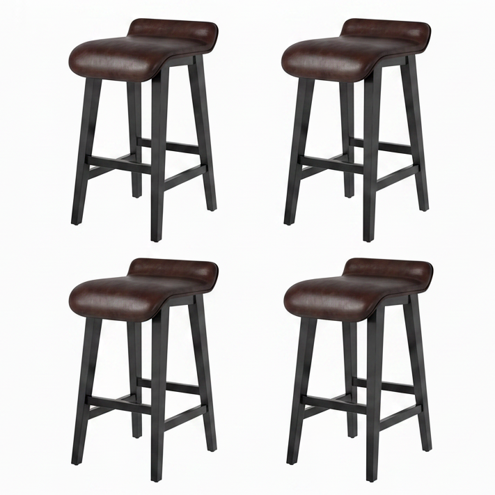 Garvee 66cm(26.2") Counter Height Bar Stools Set of 4 with Upholstered Low Back and Footrest, Wood Legs, Modern Kitchen and Dining Room, Dark Brown