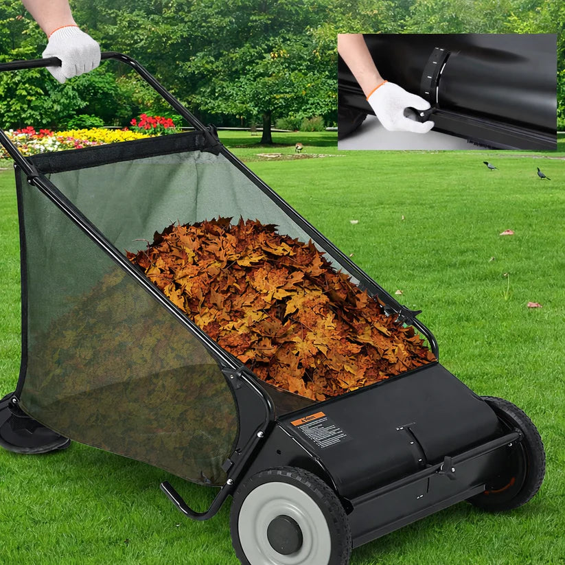 Garvee Push Lawn Sweeper 21-Inch Width Enhanced 4-Brush System Heavy Duty Steel Frame Black for Yard and Garden Cleanup