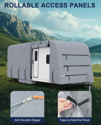Garvee Heavy-Duty 4-Layer Caravan Cover(33-35ft) – Waterproof & Rip-Stop Breathable Winter Cover – Includes Hitch Cover & Gutter Protectors – Grey