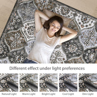GARVEE 120x170 cm Washable Area Rug Non-Slip Faux Wool Soft Vintage Floral Carpet Pet Friendly Low Pile Mat for Living Room Bedroom Grey Brown