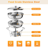Garvee 4.7L Chafing Dish Buffet Set of 4 Pack, Round Stainless Steel Food Warmers Buffet Servers Sets, Chafer with Food & Water Pan, Lid, Frame, Fuel Holder for Catering and Parties