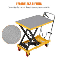 GARVEE 150kg Hydraulic Lift Table Cart Heavy Duty Single Scissor Lift Trolley 72cm Height Industrial Material Handling with Locking Wheels & Non-Slip Pad Yellow