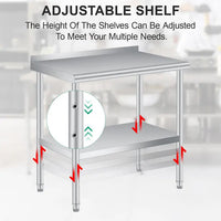 Garvee Silver Stainless Steel Commercial Catering Prep Table 91.4 x 61 x 88.9 cm Heavy Duty Work Table with Adjustable Under Shelf for Kitchen and Garage