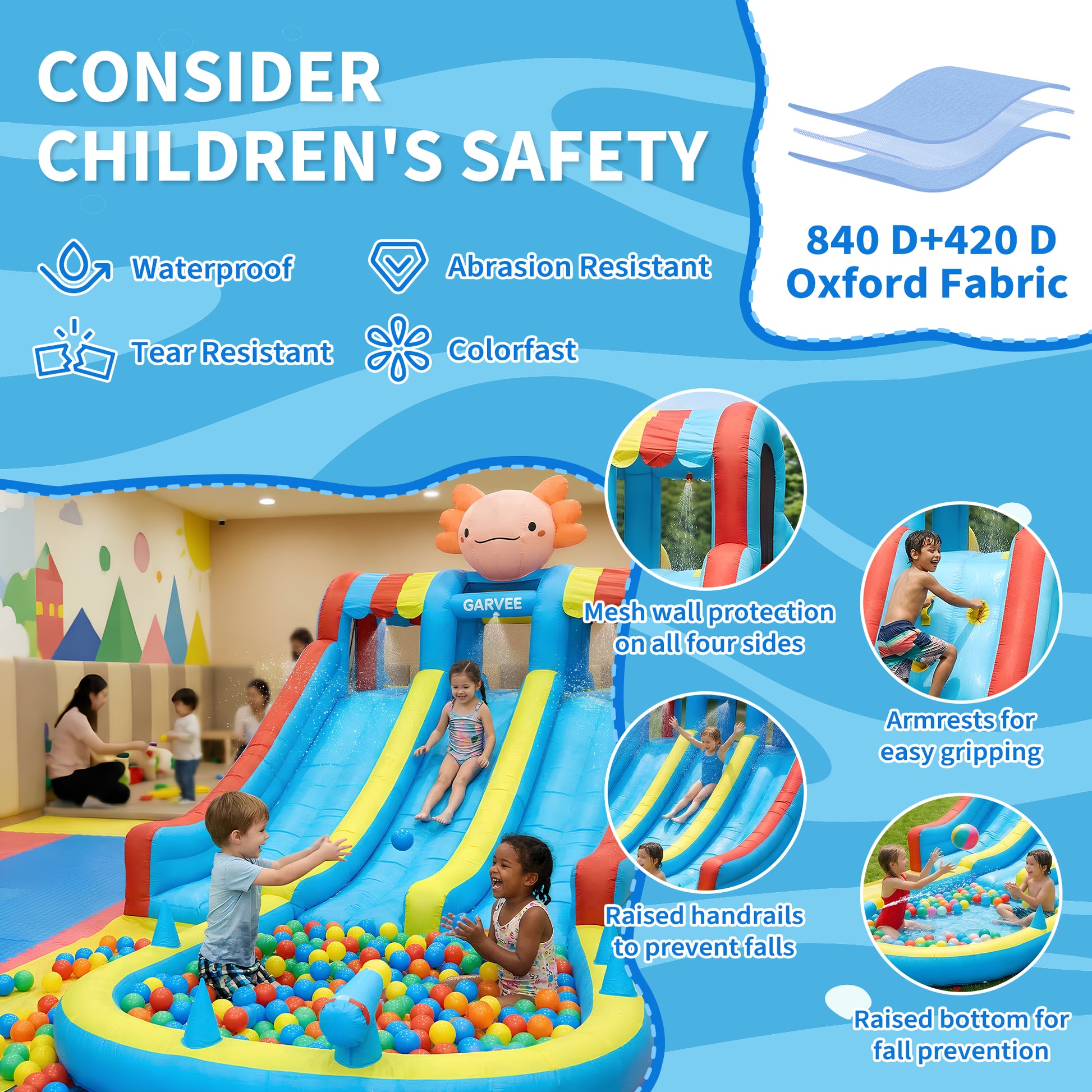 Garvee 8-in-1 Inflatable Water Slide Park, Hexagonal Dragon Kids Bounce House with 550W Blower, UK Plug