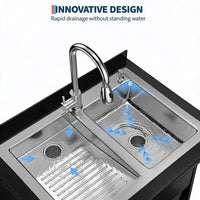 GARVEE 65 × 52 × 100 cm Stainless Steel Utility Sink Freestanding Laundry Basin Cabinet with Tap Drain Hose Kit for Garage Kitchen Bathroom Laundry Room Silver