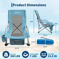 Garvee Blue Set of 2 Folding Beach Chairs 150 kg Heavy Duty Collapsible Deck Chairs with Backpack Straps and Cup Holder for Outdoor Camping