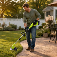 Garvee 20V Cordless Grass Strimmer with Wheels & Battery, 3-in-1 Electric Lawn Trimmer & Edger, Lightweight Telescopic Strimmer with Metal & Plastic Blades for Garden Lawn