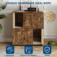 Garvee Double Layer Cat Litter Box Furniture With Scratching Post And Litter Mats, Wooden Corner Cabinet, Multi-Functional, Easy To Clean, Natural Wood Color
