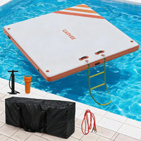 Garvee Orange 180 x 150 cm Inflatable Floating Dock Pontoon Swim Platform with Non Slip EVA Pad Electric Air Pump and Rope Ladder for Lake Pool and Beach