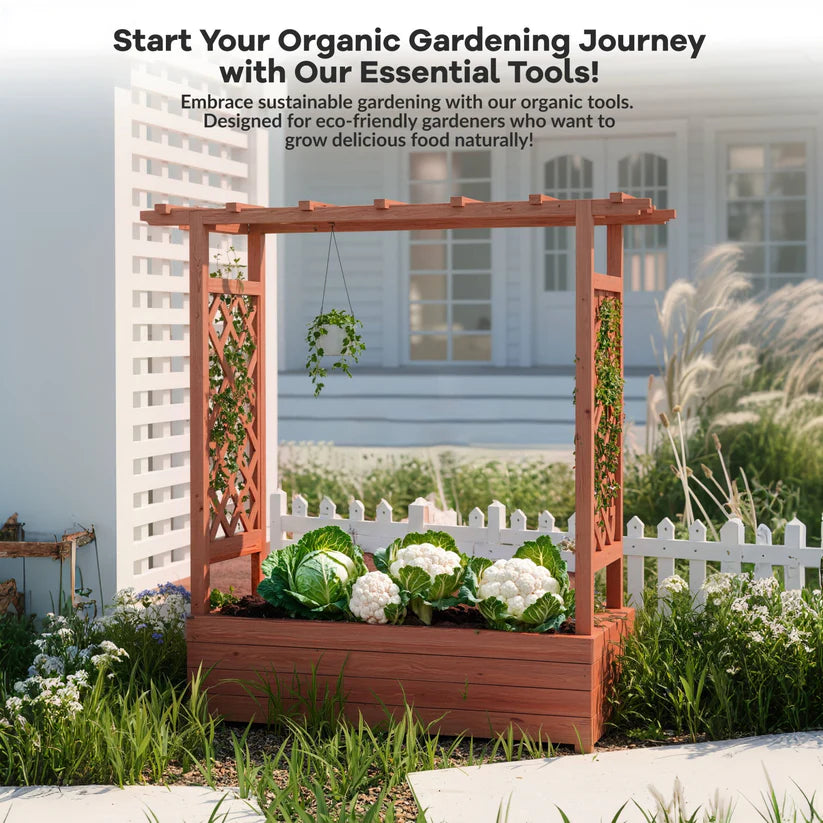 Garvee 196x44x182 cm Raised Garden Bed With Trellis, Wood Planter Box, Freestanding Elevated Garden Bed For Climbing Plants, Vines, Flowers, Natural Wood Color