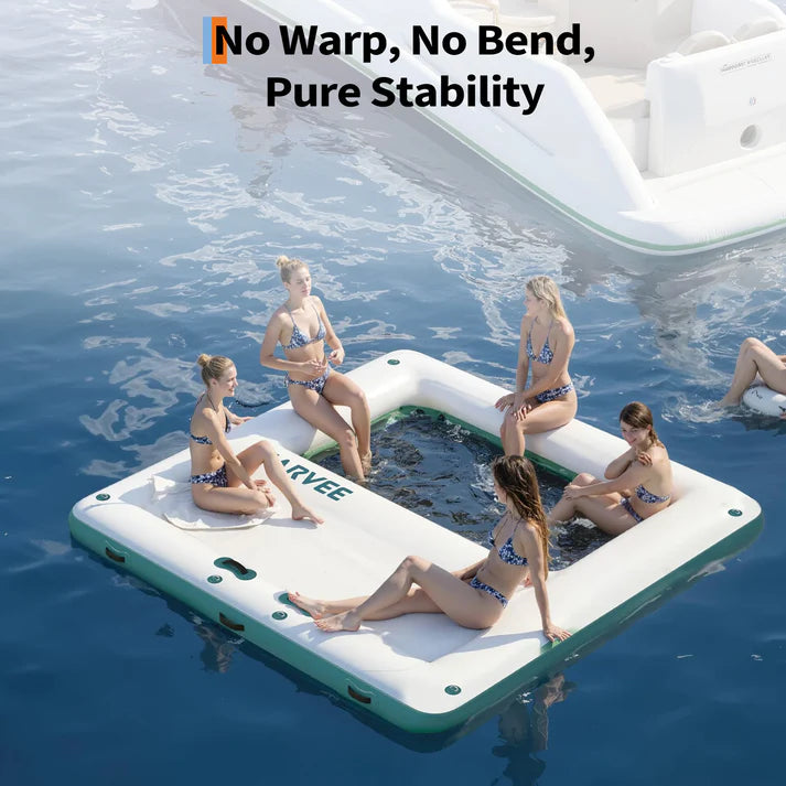 Garvee 3 x 3 m Heavy Duty Inflatable Water Hammock Floating Dock Platform Square Mesh Centre Raft for Lake and River
