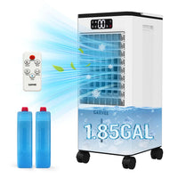 Garvee Evaporative Cooler, 7L (1.54Gal) Portable Air Conditioner Fan with TOUCH SCREEN & Remote Control, 3 Speeds & LED Display, Casters Included, 65W, UK Plug for Bedroom, Office, Home