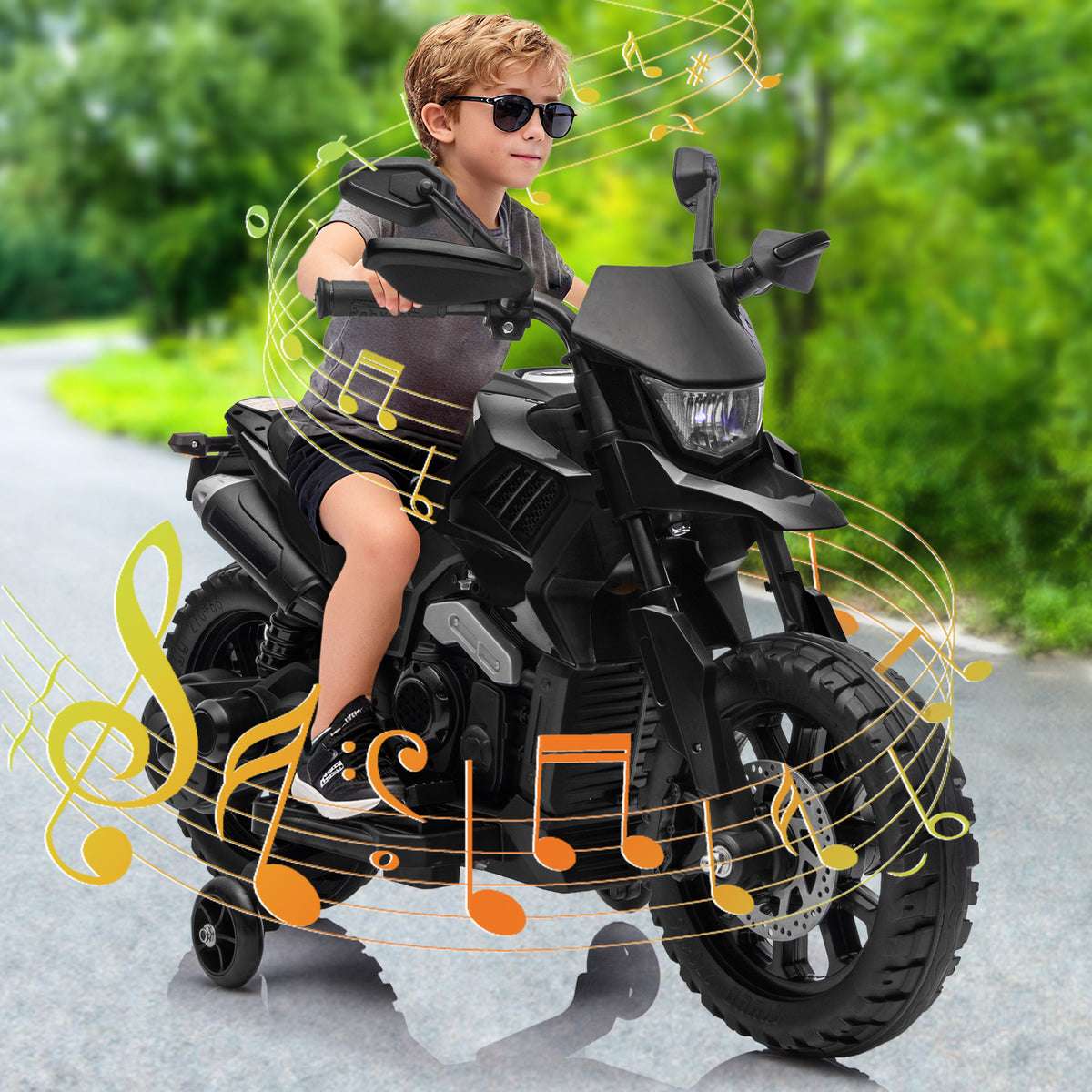Garvee Electric Ride-On Motorcycle for Kids – 6V Battery Powered Motorbike with Training Wheels, Headlight, wireless Music, 2-5 MPH, Ideal Gift for Boys & Girls Age 3+, Black