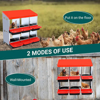 Garvee 6-Compartment Roll-Away Nesting Box for Hens – Galvanized Metal Poultry Nest with Easy-Clean Plastic Trays & Protective Lid Cover
