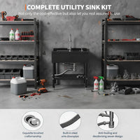 GARVEE 65 × 52 × 100 cm Stainless Steel Utility Sink Freestanding Laundry Basin Cabinet with Tap Drain Hose Kit for Garage Kitchen Bathroom Laundry Room Silver