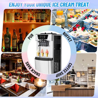 Garvee 2200W Commercial Soft Serve Ice Cream Machine | 30L/h High Yield, 3-Flavor Twist, Overnight Pre-Cooling (UK 3-Pin Plug)